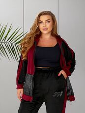 Женский пргулочный костюм двойка цвет бордовый-черный, Цвет: Бордовый, Размер: 48, изображение 2