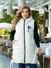 Женская удлиненная демисезонная жилетка цвет молочный, Цвет: Молочный, Размер: 56, изображение 2