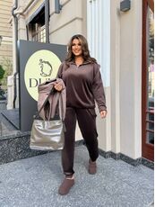 Женский велюровый костюм тройка с жилеткой цвет шоколадный, Цвет: Коричневый, Размер: 48, изображение 3