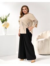 Женский трикотажный костюм двойка цвет бежевый-черный, Цвет: Бежевый, Размер: 48, изображение 4