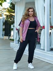 Женский прогулочный костюм двойка цвет фрез, Цвет: Лиловый, Размер: 56, изображение 3