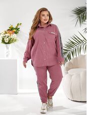 Женский прогулочный костюм цвета фрез, Цвет: Розовый, Размер: 48, изображение 4