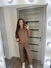 Женский теплый костюм двойка цвет мокко, Цвет: Темно-бежевый, Размер: 54