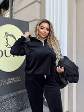 Женский велюровый костюм тройка с жилеткой цвет черный, Цвет: Черный, Размер: 48, изображение 2