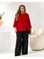 Женский трикотажный костюм двойка цвет красный-черный, Цвет: Красный, Размер: 48, изображение 3