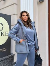 Женский велюровый костюм тройка с жилеткой цвет серый, Цвет: Серый, Размер: 48, изображение 4