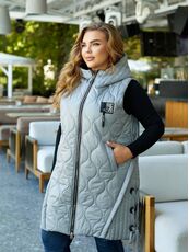 Женская удлиненная демисезонная жилетка цвет светло-серый, Цвет: Светло-серый, Размер: 56, изображение 2