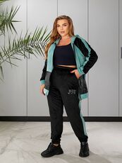 Женский пргулочный костюм двойка цвет мята-черный, Цвет: Мятный, Размер: 48, изображение 2