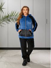 Женский пргулочный костюм двойка цвет джинс-черный, Цвет: Светло-синий, Размер: 48