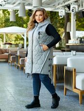 Женская удлиненная демисезонная жилетка цвет светло-серый, Цвет: Светло-серый, Размер: 56, изображение 4