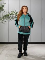 Женский пргулочный костюм двойка цвет мята-черный, Цвет: Мятный, Размер: 48