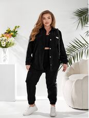 Женский прогулочный костюм черного цвета, Цвет: Черный, Размер: 48