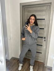Женский теплый костюм двойка цвет серый, Цвет: Серый, Размер: 54