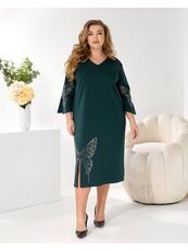 Женское трикотажное платье миди свободного кроя цвет изумрудный, Цвет: Изумрудный, Размер: 48, изображение 2