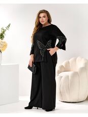 Женский трикотажный костюм двойка цвет черный, Цвет: Черный, Размер: 48, изображение 2