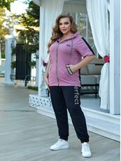 Женский прогулочный костюм двойка цвет фрез, Цвет: Лиловый, Размер: 56, изображение 5