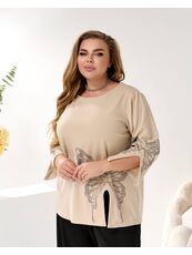 Женский трикотажный костюм двойка цвет бежевый-черный, Цвет: Бежевый, Размер: 48, изображение 6