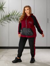 Женский пргулочный костюм двойка цвет бордовый-черный, Цвет: Бордовый, Размер: 48, изображение 6