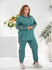Женский прогулочный костюм зеленого цвета, Цвет: Зеленый, Размер: 48, изображение 3