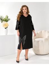 Женское трикотажное платье миди свободного кроя цвет черный, Цвет: Черный, Размер: 48, изображение 2