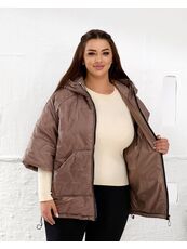 Женский теплый жилет с рукавами 3/4 цвет мокко, Цвет: Темно-бежевый, Размер: 50, изображение 2