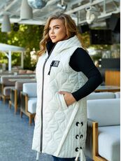 Женская удлиненная демисезонная жилетка цвет молочный, Цвет: Молочный, Размер: 56, изображение 4