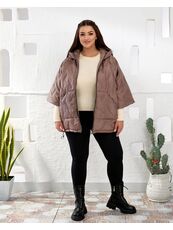 Женский теплый жилет с рукавами 3/4 цвет мокко, Цвет: Темно-бежевый, Размер: 50