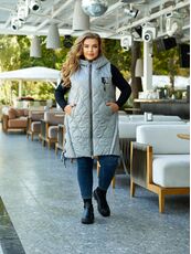 Женская удлиненная демисезонная жилетка цвет светло-серый, Цвет: Светло-серый, Размер: 56