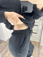 Женский теплый костюм двойка цвет черный, Цвет: Черный, Размер: 54, изображение 3