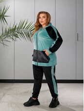 Женский пргулочный костюм двойка цвет мята-черный, Цвет: Мятный, Размер: 48, изображение 3