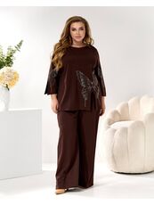 Женский трикотажный костюм двойка цвет шоколад, Цвет: Коричневый, Размер: 48, изображение 3