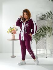 Женский прогулочный костюм сливового цвета, Цвет: Бордовый, Размер: 48, изображение 6