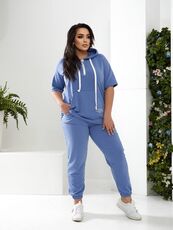 Женский спортивный костюм с коротким рукавом джинс, Цвет: Светло-синий, Размер: 48, изображение 6