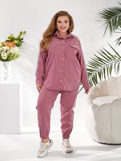 Женский прогулочный костюм цвета фрез, Цвет: Розовый, Размер: 48