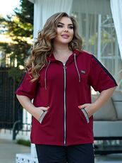 Женский прогулочный костюм двойка цвет бордовый, Цвет: Бордовый, Размер: 52, изображение 4