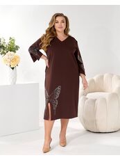 Женское трикотажное платье миди свободного кроя цвет коричневый, Цвет: Коричневый, Размер: 48, изображение 2