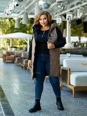 Женская удлиненная демисезонная жилетка цвет мокко, Цвет: Темно-бежевый, Размер: 56, изображение 4