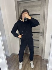 Женский теплый костюм двойка цвет черный, Цвет: Черный, Размер: 54