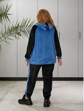 Женский пргулочный костюм двойка цвет джинс-черный, Цвет: Светло-синий, Размер: 48, изображение 3