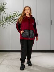 Женский пргулочный костюм двойка цвет бордовый-черный, Цвет: Бордовый, Размер: 48