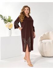 Женское трикотажное платье миди свободного кроя цвет коричневый, Цвет: Коричневый, Размер: 48, изображение 3