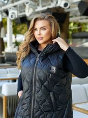 Женская удлиненная демисезонная жилетка цвет черный, Цвет: Черный, Размер: 56, изображение 4