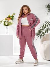 Женский прогулочный костюм цвета фрез, Цвет: Розовый, Размер: 48, изображение 3