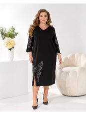 Женское трикотажное платье миди свободного кроя цвет черный, Цвет: Черный, Размер: 48, изображение 3