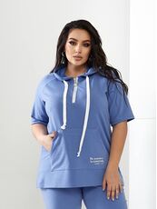 Женский спортивный костюм с коротким рукавом джинс, Цвет: Светло-синий, Размер: 48, изображение 2