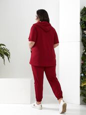 Женский спортивный костюм с коротким рукавом бордо, Цвет: Бордовый, Размер: 48, изображение 2