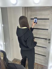 Женский теплый костюм двойка цвет черный, Цвет: Черный, Размер: 54, изображение 2