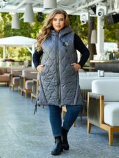 Женская удлиненная демисезонная жилетка цвет графит, Цвет: Графитовый, Размер: 56, изображение 2