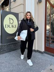 Женский велюровый костюм тройка с жилеткой цвет черный, Цвет: Черный, Размер: 48