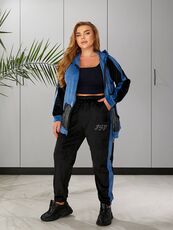 Женский пргулочный костюм двойка цвет джинс-черный, Цвет: Светло-синий, Размер: 48, изображение 4